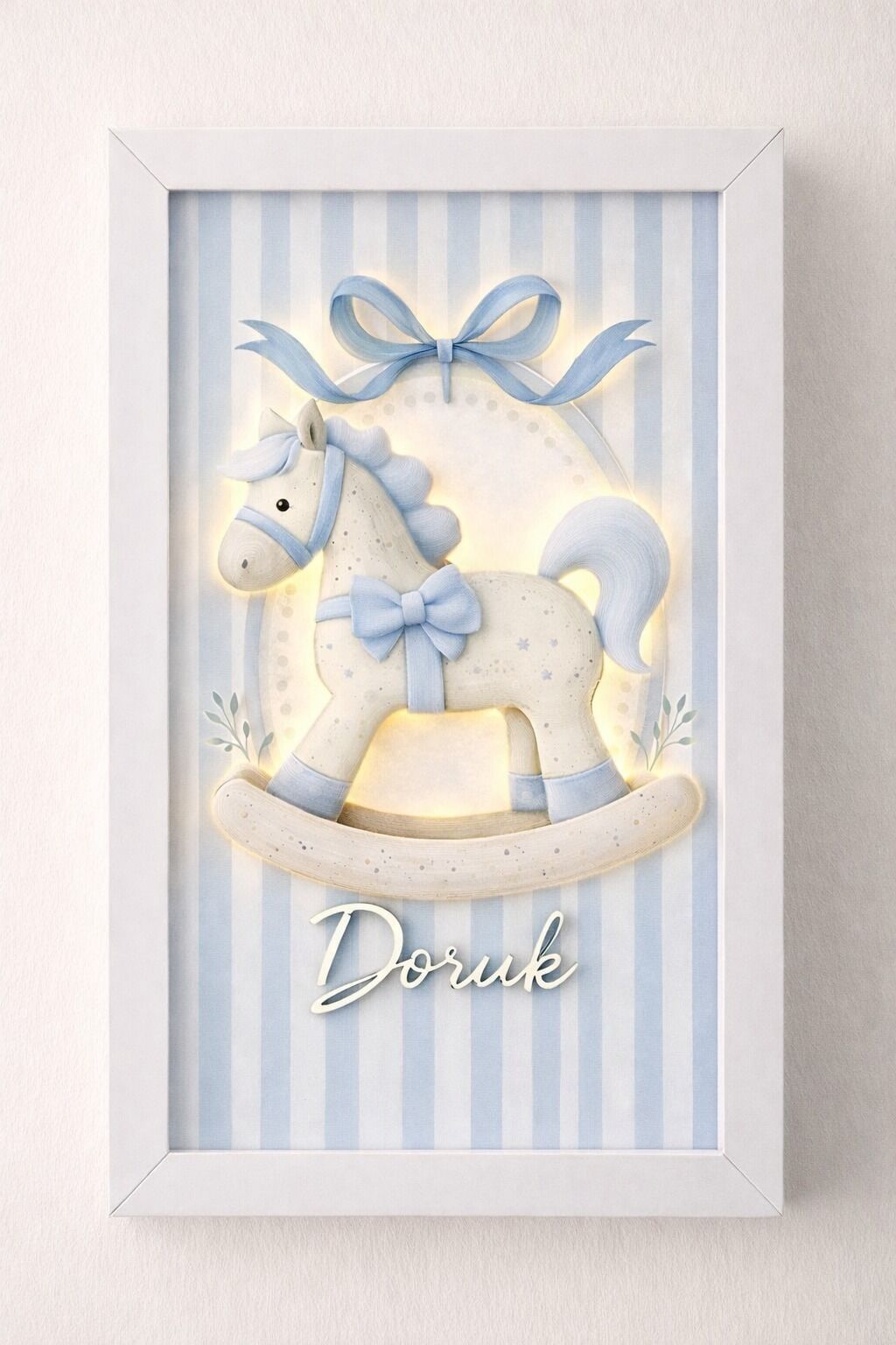 Çerçeve şeklinde pembe & mavi atlı kapı süsü