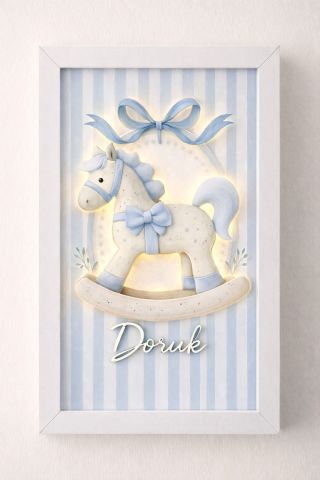 Çerçeve şeklinde pembe & mavi atlı kapı süsü