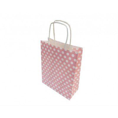 25 Li 25x31 cm Büküm saplı Kağıt Çanta-Poşet Pembe Puanlı