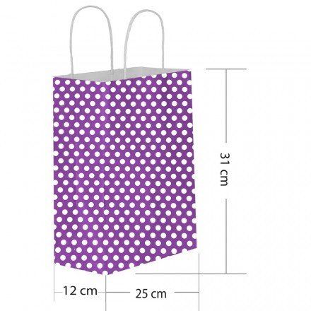 25 Li 25x31 cm Büküm saplı Kağıt Çanta-Poşet Mor puanlı