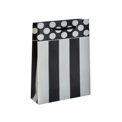 25 Li 11X17 Siyah Gümüş Çizgili/Puantiyeli Karton Çanta