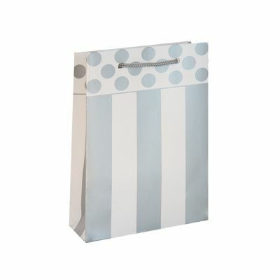 25 Li 11X17 Beyaz Gümüş Çizgili/Puantiyeli Karton Çanta