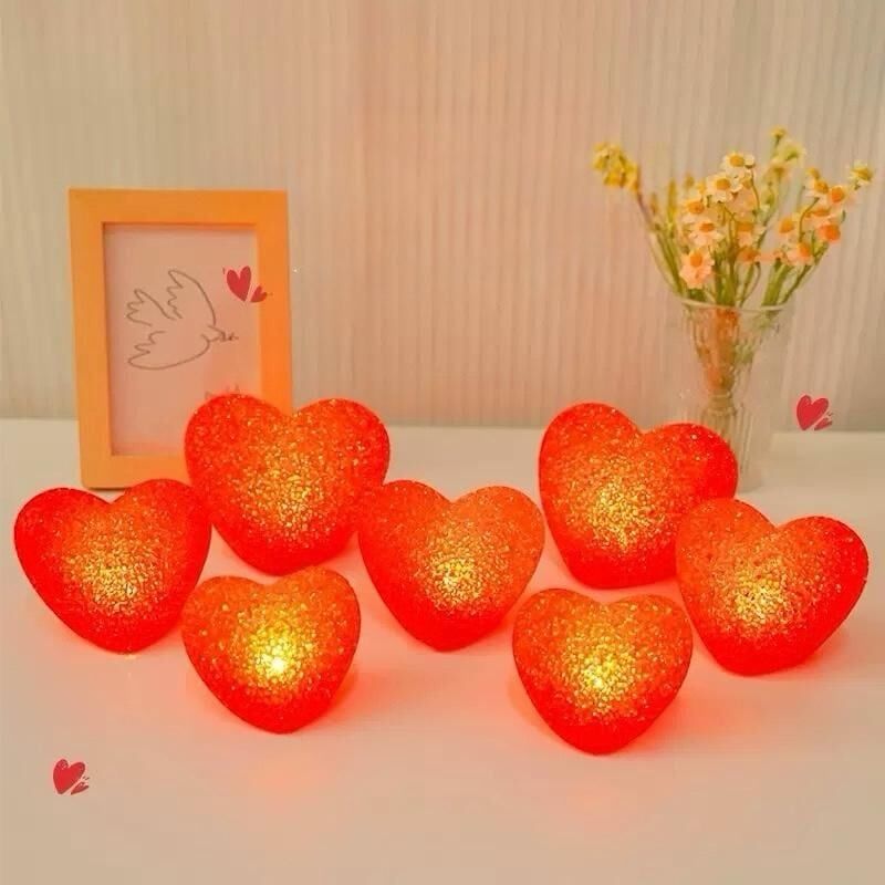 12'li Paket Led Işıklı Kırmızı Kalp Gece Lambası