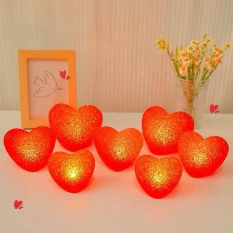12'li Paket Led Işıklı Kırmızı Kalp Gece Lambası