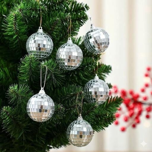 6'lı Çam Ağacı Süsü Disko Topu - 4cm