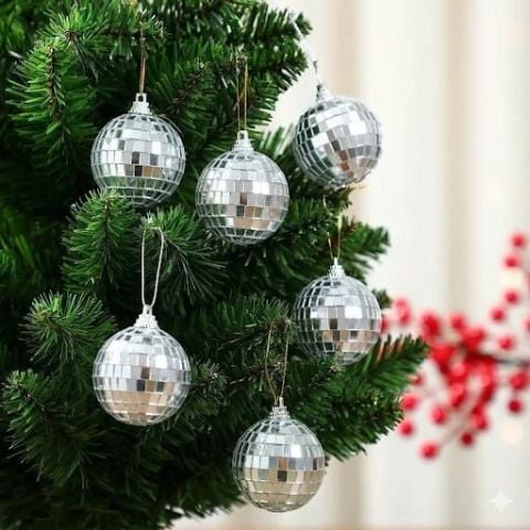 6'lı Çam Ağacı Süsü Disko Topu - 4cm