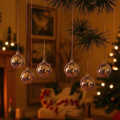 6'lı Çam Ağacı Süsü Disko Topu - 4cm