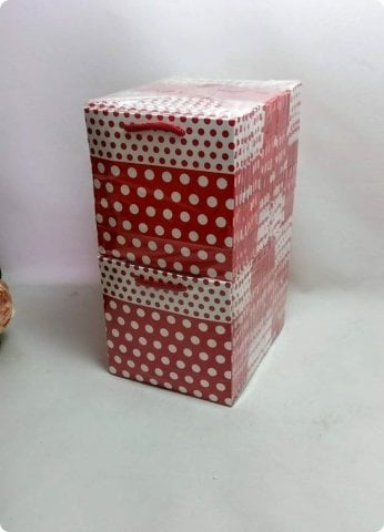 50 Li 11x11 Cm Kırmızı Puanlı Karton Çanta Poşet Beyaz Zeminli
