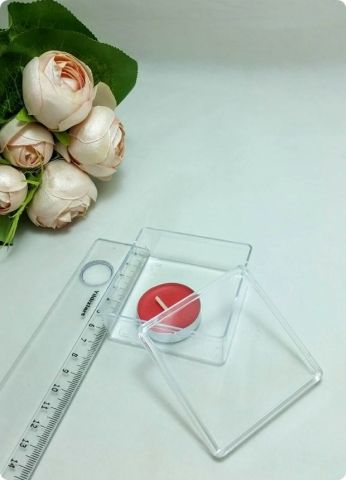 6,5X6,5X2,5 cm yassı Kare Şeffaf Mika Şeker & Draje Kutu