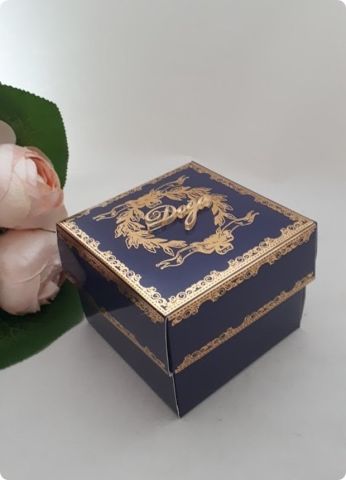 20 li 8x8x6 Cm Varak Baskılı Karton Lacivert Kutu