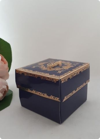 20 li 8x8x6 Cm Varak Baskılı Karton Lacivert Kutu