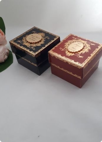 20 li 8x8x6 Cm Varak Baskılı Karton Bordo Kutu