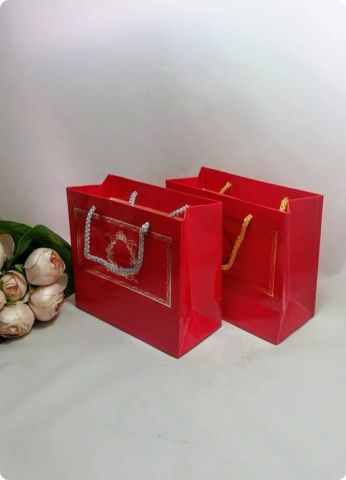 10 Lu (18x16 Cm) Körüklü,Baskılı, İpli, Karton Çanta, Poşet