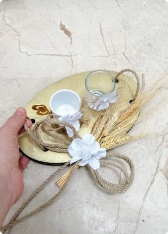 Oval ahşap damat tepsisi ve yüzük tepsisi takımı