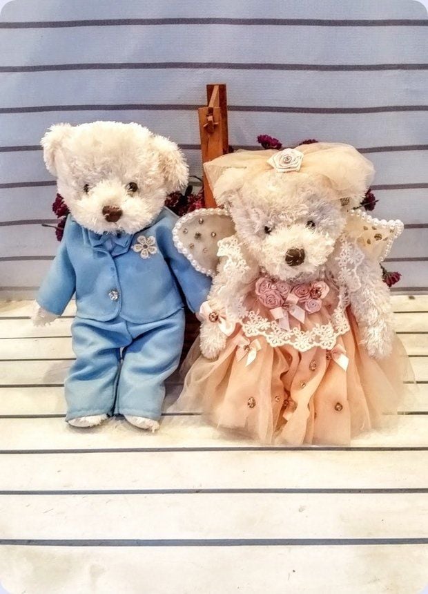 30 Cm Boyunda Peluş Erkek Ayıcık Mavi Damat