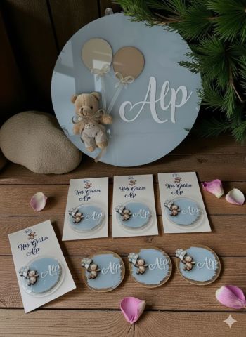 Pleksi balonlu ayıcık kapı süsü & 20 ad. hediyelik takımı