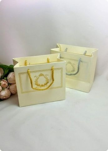 10 Lu (18x16 Cm) Körüklü,Baskılı, İpli, Karton Çanta, Poşet