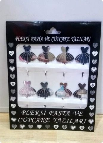 8 Li Kız bebek Elbise Pleksi ayna pasta süsü