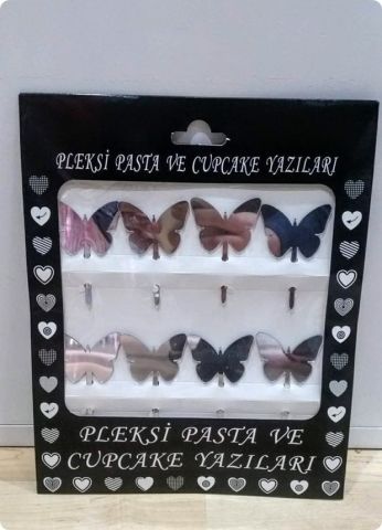 8 Li Kelebek Pleksi ayna cup cake, pasta süsü