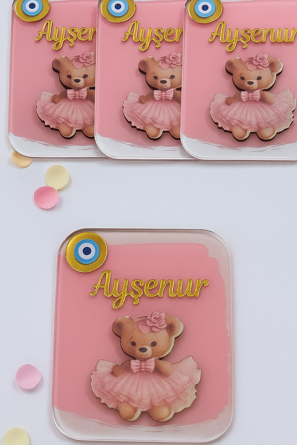 Yuvarlak köşeli pleksi üzeri kabartmalı bebek hediyelik