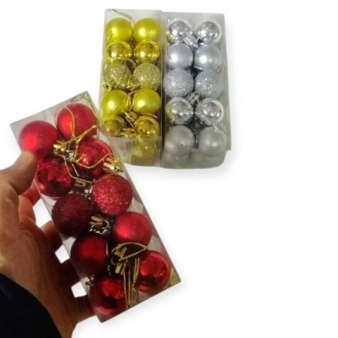 24 Lü 3 CM Cici Top Yılbaşı ağaç süsü