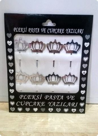 8 Li Delikli Pleksi taç ayna cup cake, pasta süsü
