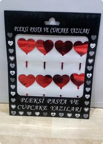 8 Li Kalp Pleksi ayna cup cake, pasta süsü