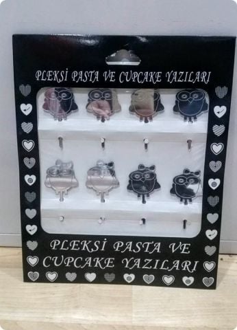 8 Li Baykuş Pleksi Ayna cup cake, pasta süsü
