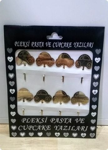 8 Li Araba Pleksi Ayna cup cake, pasta süsü