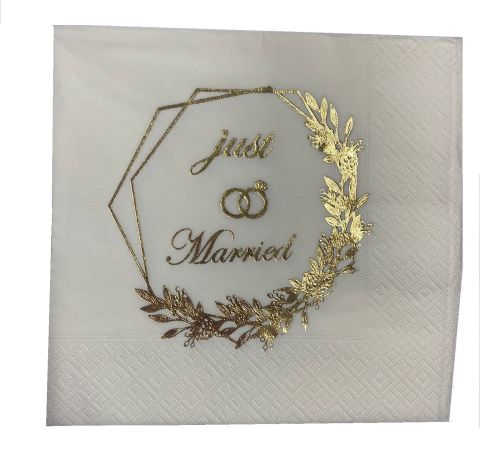 16 Lı Yaldızlı Just Married Peçete