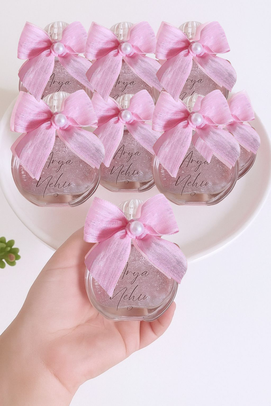 20 Adet Süslü Kolonyalı kurdele dekorlu yuvarlak cam şişe hediyelik