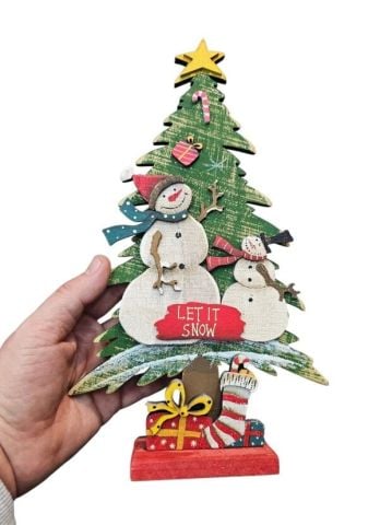 Dekoratif Masa Üstü Ahşap Çam -Kardan Adam / Noel Baba-