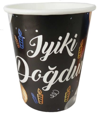 8 Lİ BARDAK KARTON İYİKİ DOĞDUN BALONLU SİYAH 8OZ