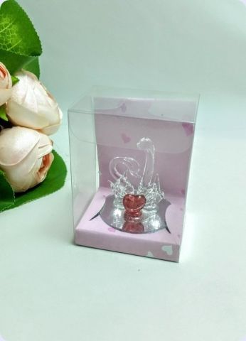 Cam Kuğular Kırmızı Kalpli (Asetat Kutulu)