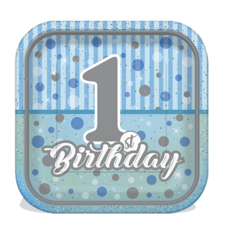 8 Li 1 Yaş Kare Happy Birth Day Karton Tabak