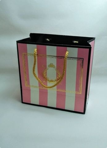 10 Lu (18x16 Cm) Çizgili Pembe Karton Çanta, Poşet