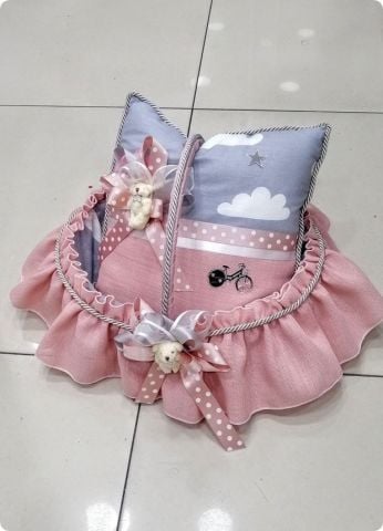 Bulut desenli Gri Süslü Bebek Kapı Süsü,Sepet,Takı yastığı