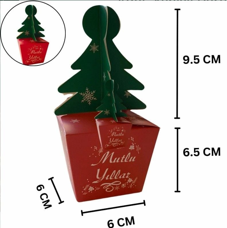 12 li Yılbaşı Çam Ağacı Saplı Hediye Kutu