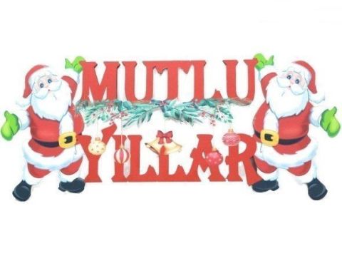 Ahşap Noel Babalı Mutlu Yıllar Yazısı (55*20cm)