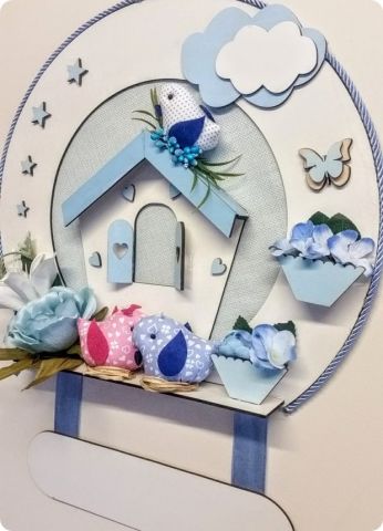 Ahşap Kuşlu İsim Yazılabilir Ev Kapı Süsü ;Bebek