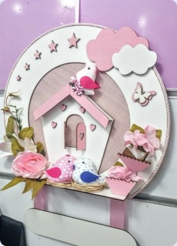 Ahşap Kuşlu İsim Yazılabilir Ev Kapı Süsü ;Bebek