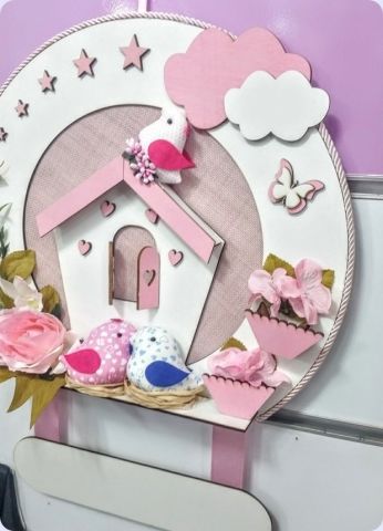 Ahşap Kuşlu İsim Yazılabilir Ev Kapı Süsü ;Bebek