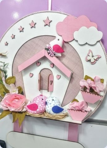 Ahşap Kuşlu İsim Yazılabilir Ev Kapı Süsü ;Bebek
