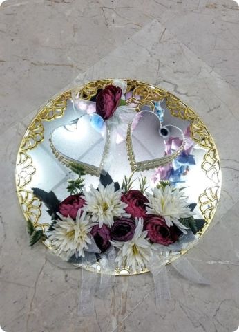 Süslü Yuvarlak Nişan, Söz Aynalı Yüzük Tepsisi / Supla