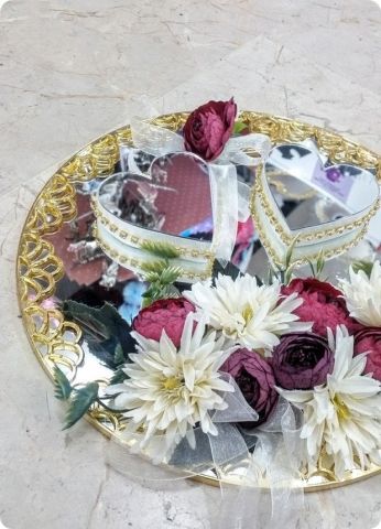 Süslü Yuvarlak Nişan, Söz Aynalı Yüzük Tepsisi / Supla