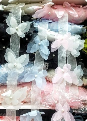 12 li Kelebek Lazer Kesim İncili Kumaş Çiçekler