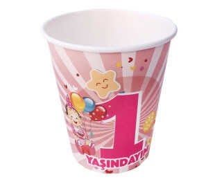 8 Lİ 1 YAŞINDAYIM BARDAK KARTON PEMBE