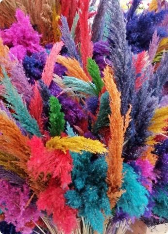 5 li Renkli uzun saplı yapay pampas çiçek