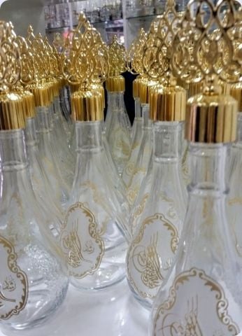 12 li Metalize Tepelikli Osmanlı Motifli Cam Kolonya Şişesi