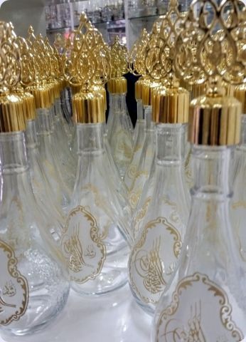 12 li Metalize Tepelikli Osmanlı Motifli Cam Kolonya Şişesi